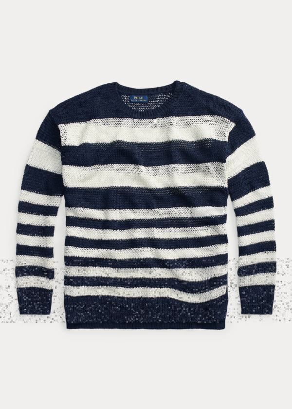 Polo Ralph Lauren Striped Linen Striktrøje Dame Danmark (LHEOR3496)